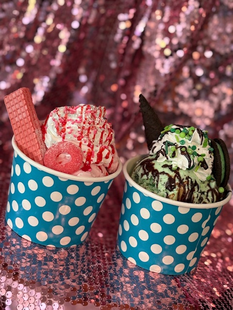 Two polka-dot sundae cups